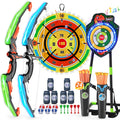 HYES 2 Pack Kids Bow and Arrow with 29 Large Dart Board, LED Light Up Archery Set with 24 Suction Cup Arrows, Indoor Outdoor Spo