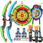 HYES 2 Pack Kids Bow and Arrow with 29 Large Dart Board, LED Light Up Archery Set with 24 Suction Cup Arrows, Indoor Outdoor Spo