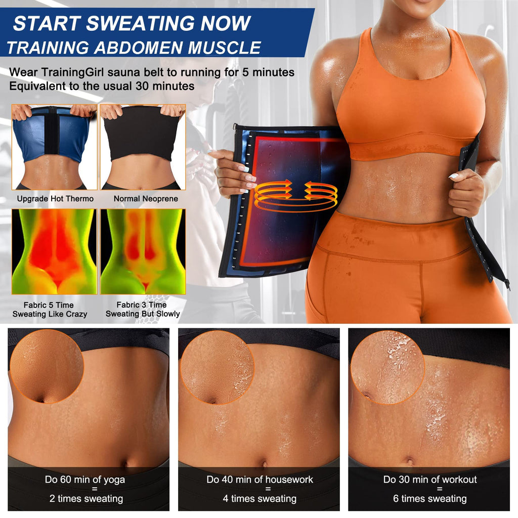 Traininggirl Women Waist Trainer Trimmer Corset Weight Loss Tummy Wrap Workout Belt Sweat Belly Band Sports Girdle Sauna Suit Bl