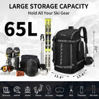 65L Ski Boot Bag,Large Travel Backpack For Women Men, Snowboard Bags,Durable Waterproof 1680D Nylon Padded Ski Boot Backpack For