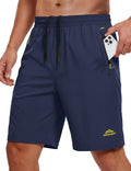 MAGCOMSEN Gym Shorts for Men Lightweight Quick Dry 9 Workout Casual Hiking Mens Navy Athletic Shorts with 3 Zipper Pockets