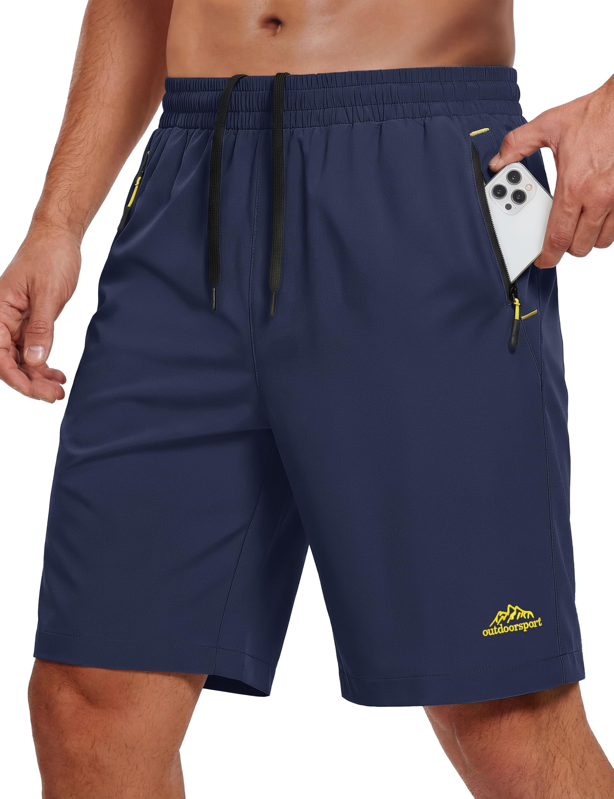 MAGCOMSEN Gym Shorts for Men Lightweight Quick Dry 9 Workout Casual Hiking Mens Navy Athletic Shorts with 3 Zipper Pockets