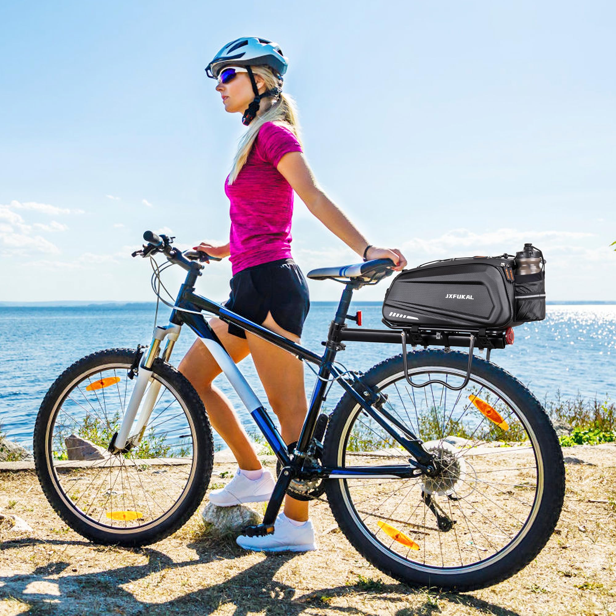 JXFUKAL Bike Bags for Bicycle Rear rack - 9.5L/17L/40L Hard Shell Waterproof Bike Ebike Trunk Pannier Saddle Seat Bag Carrier wi