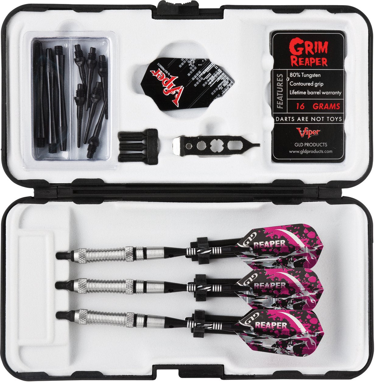 Viper Grim Reaper 80% Tungsten Soft Tip Darts With Storage/Travel Case, Fine Knurling, 18 Grams