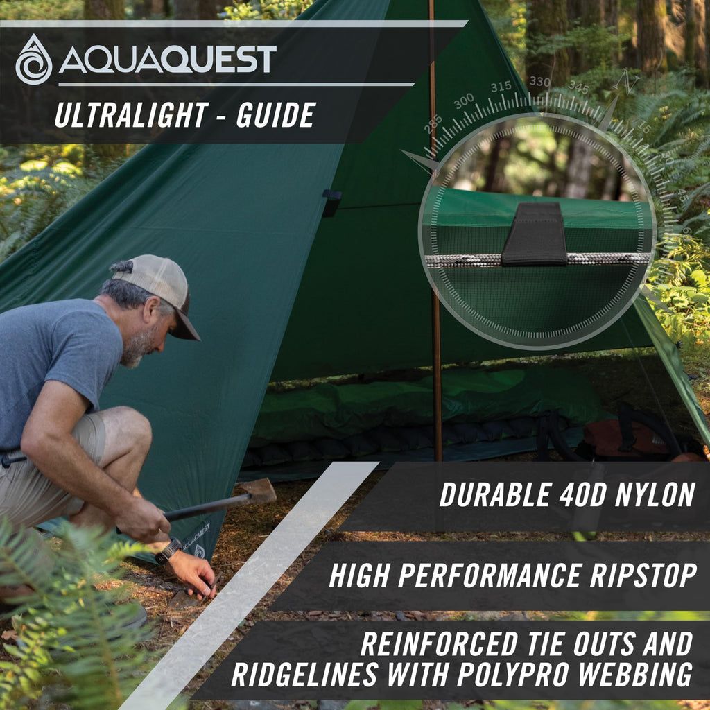 Aquaquest Guide Tarp - Ultralight Waterproof (5,000 Mm) Seam-Taped 40D Ripstop Rain Fly For Backpacking, Stealth Camping & Thru-