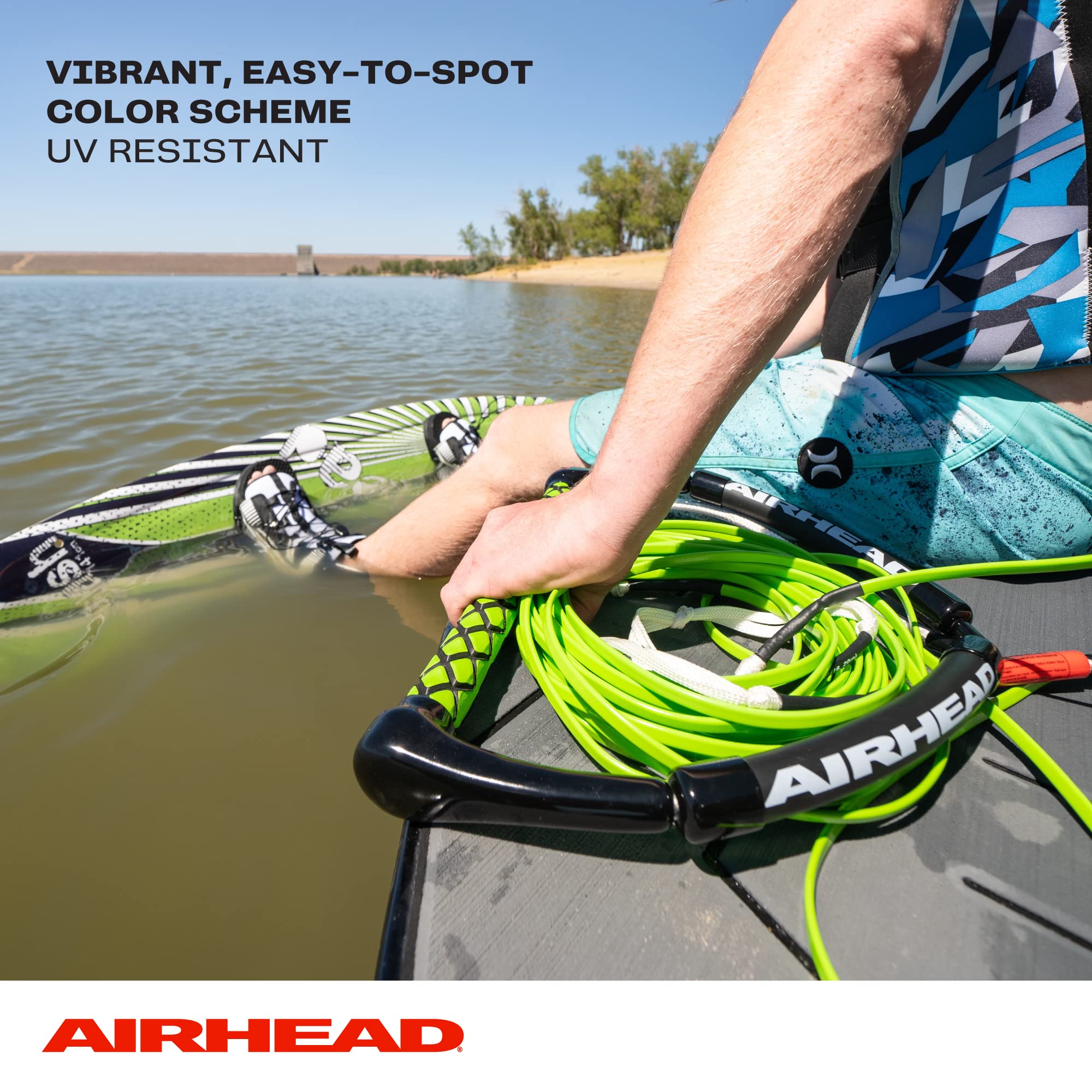 Airhead Dyneema Flat Line Wakeboard Rope, 4 Sections, 70-Feet, Green