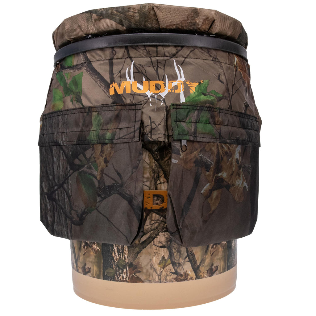 Muddy Sportsman'S Bucket - Durable Lightweight Portable Versatile Ground Hunting Outdoor 5 Gallon Camo Pail With Accessory Pouch