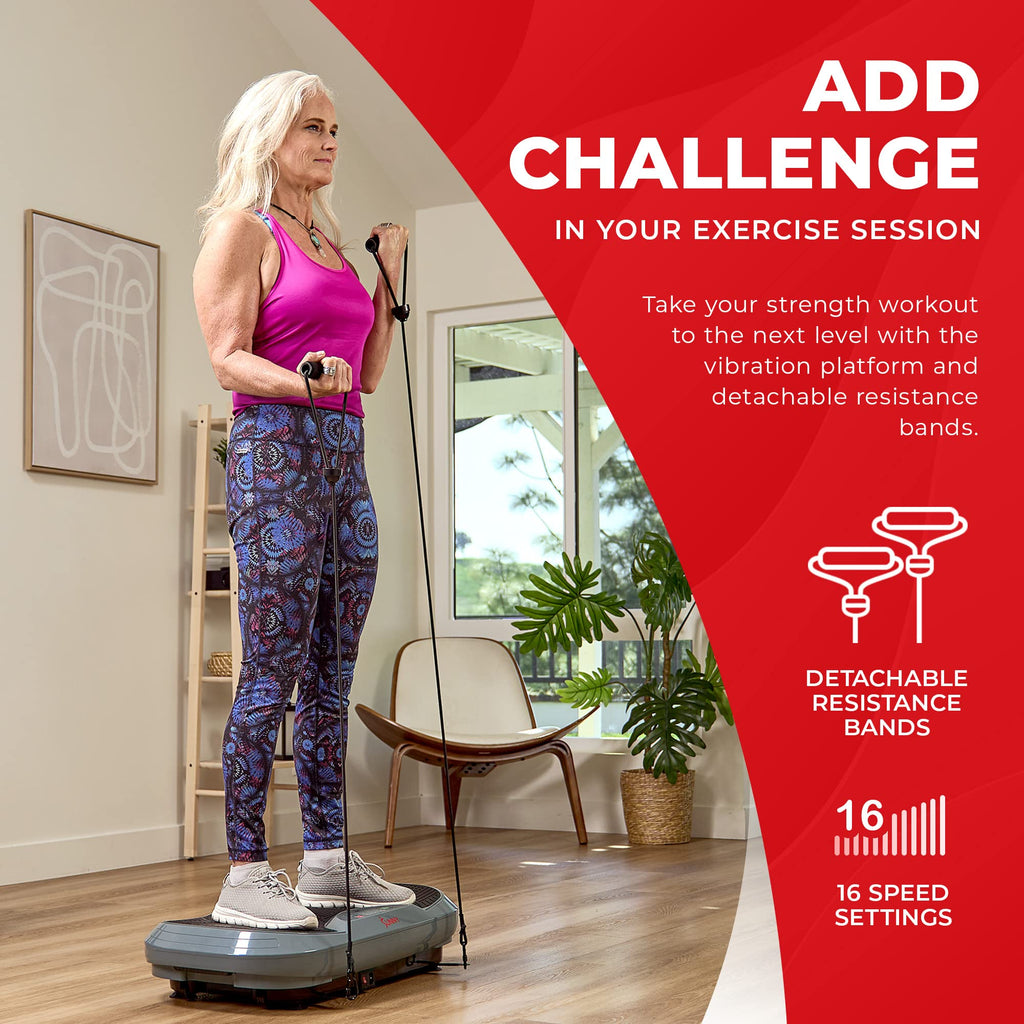 Sunny Health & Fitness Curved Vibration Plate Machine - 3D Vibrating Platform for Lymphatic Drainage & Weight Loss | Whole Body