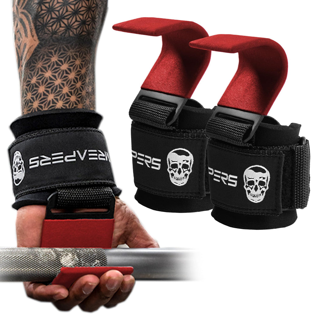 Gymreapers Weight Lifting Hooks (Pair), Heavy Duty Power Wrist Straps Hand Grip Support For Deadlifts, Pull Ups, Shrugs - Gym Gl