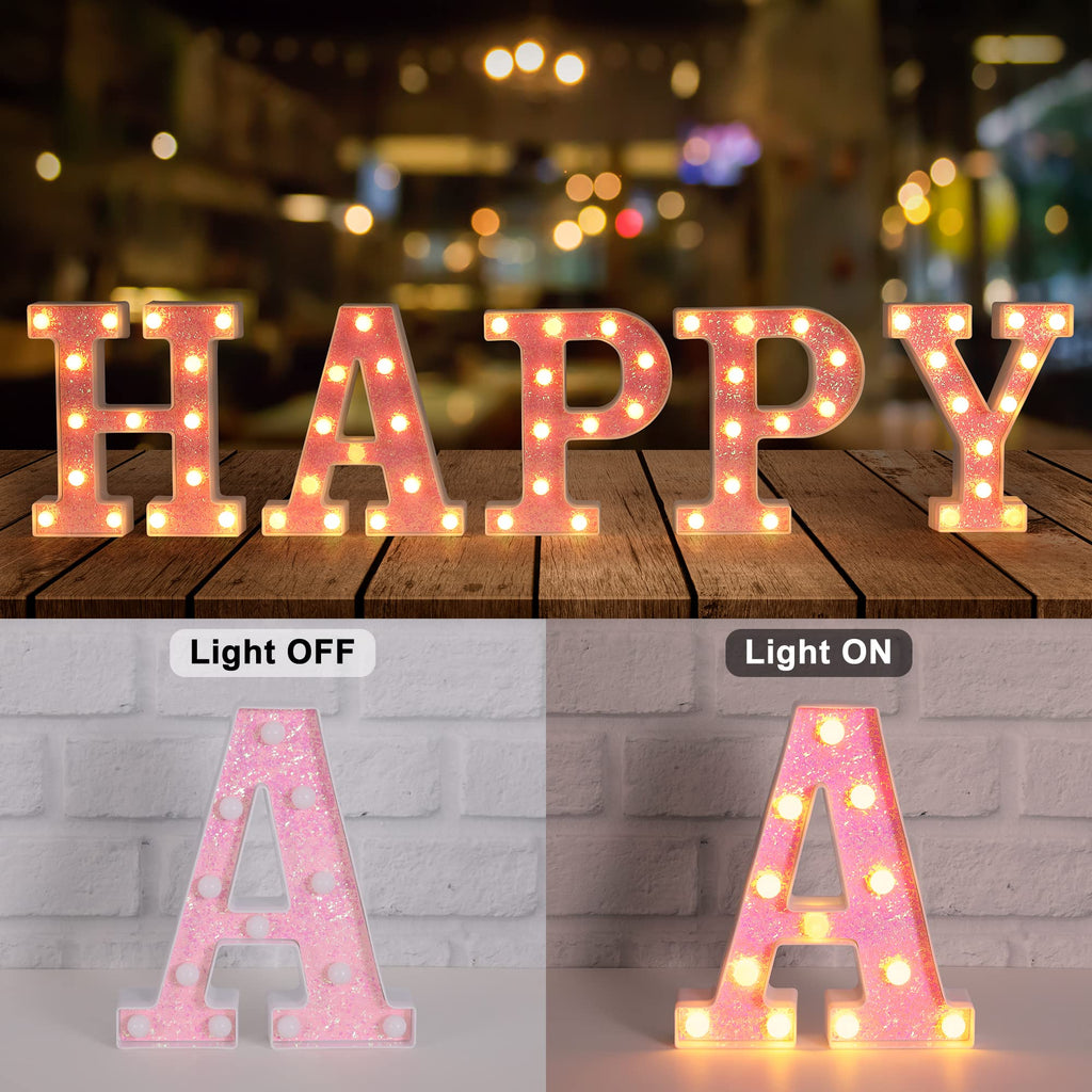 Foaky Led Letter Lights Sign Light Up Pink Letters Glitter Alphabet Letter Sign For Night Light Weddingbirthday Party Battery Po
