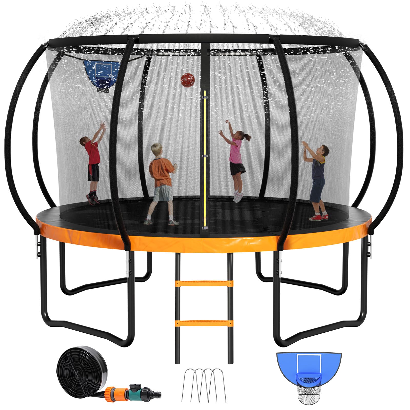 Zevemomo Outdoor Trampoline, 14 FT Recreational Trampolines for Kids and Adults, 14FT Trampolines with Enclosed Net, Basketball 