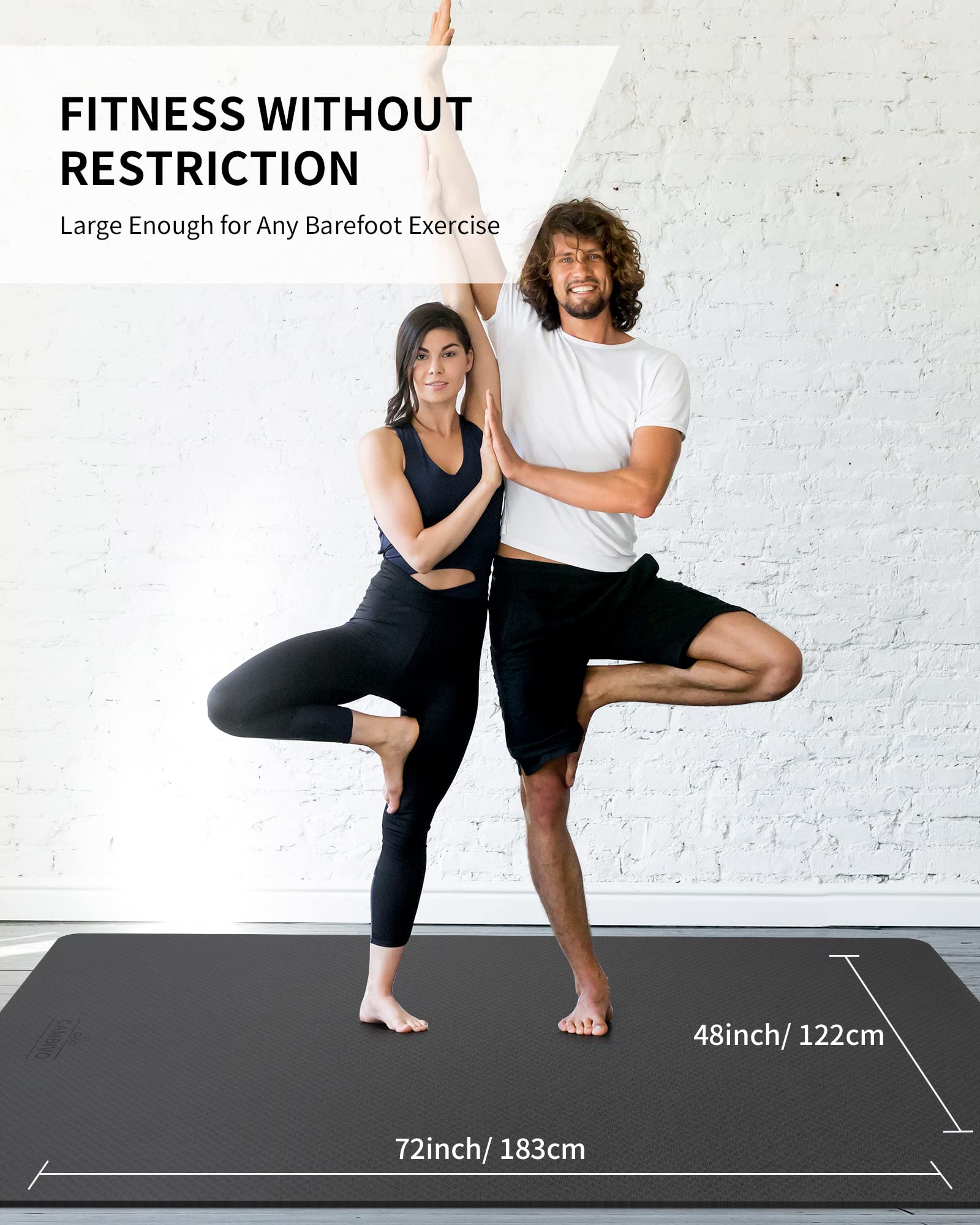 CAMBIVO Large Yoga Mat (6x 4), Extra Wide Workout Mat for Men and Women, 0.48 Thick Exercise Fitness TPE Mat for Home Gym, Y