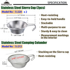 Campingmoon 2Pcs Set Stainless Steel Camping Sierra Cup 310Ml With 1Pc Colander S-220-2P/S-213