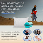 Coop Home Goods Original Adjustable Travel Pillow And Waterproof Pillow Protector Grey Bundle With Compressible Stuff Sack, Medi