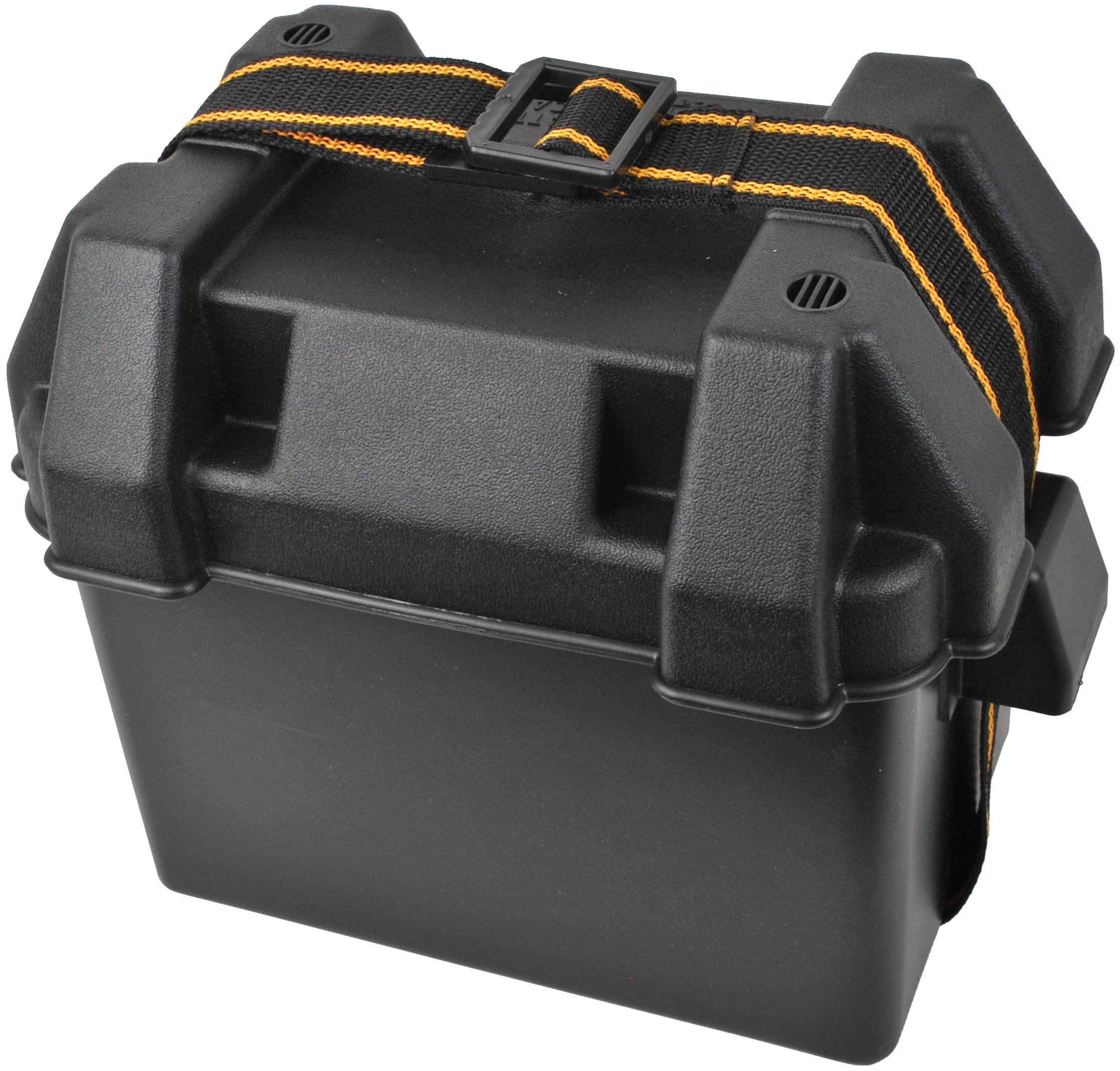 Attwood 9082-1 U1 Small Series 16 Vented Marine Boat Battery Box With Mounting Kit And Strap, Black, One Size