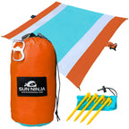 Sun Ninja Sand Free Beach Blanket - Outdoor Blanket, Beach Mat & Accessories - 10Ft X 9Ft Lightweight Blanket With Storage, Bott