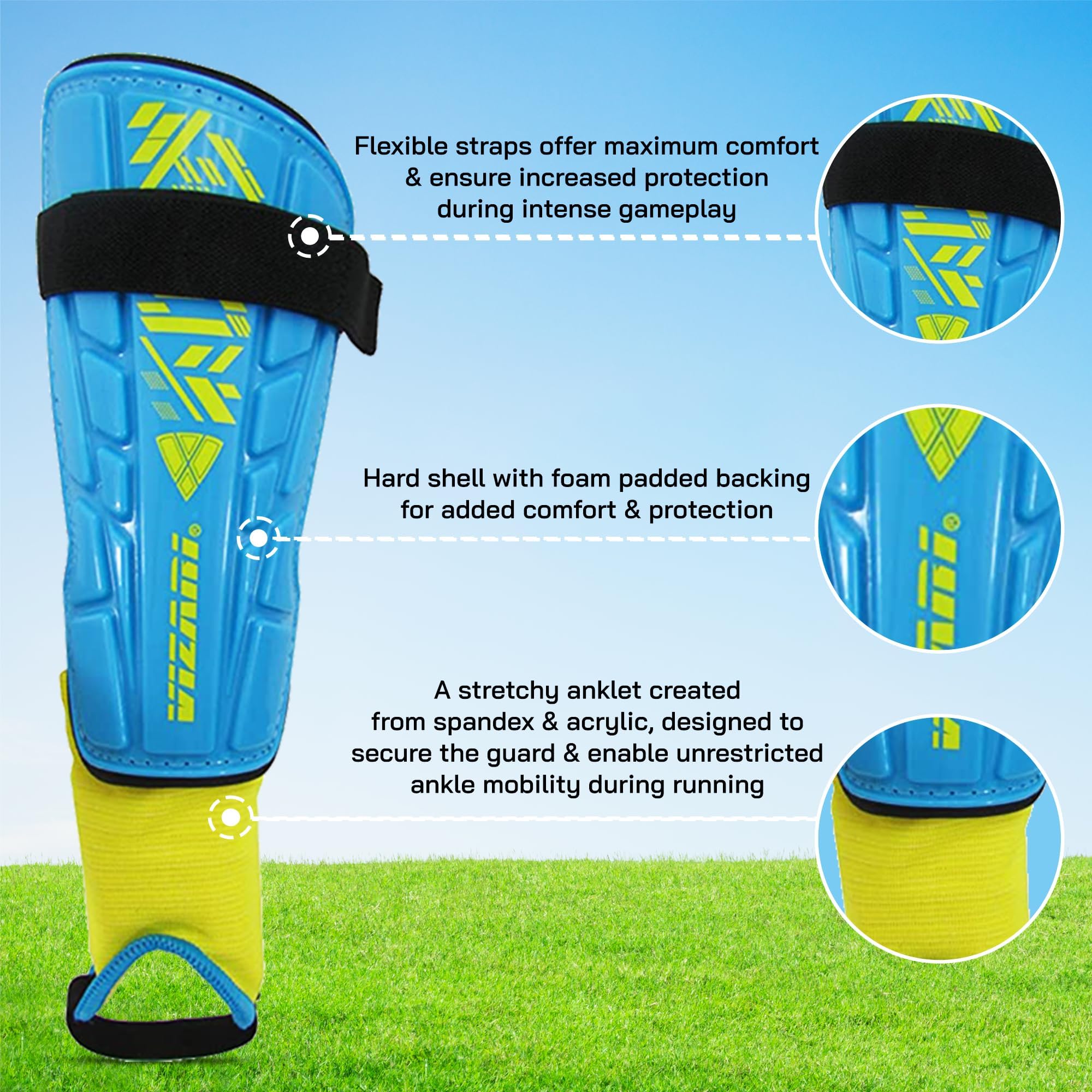 Vizari Malaga Soccer Shin Guard for Kids| Youth Soccer Shin Guard | Lightweight and Breathable Child Calf Protective Gear Soccer
