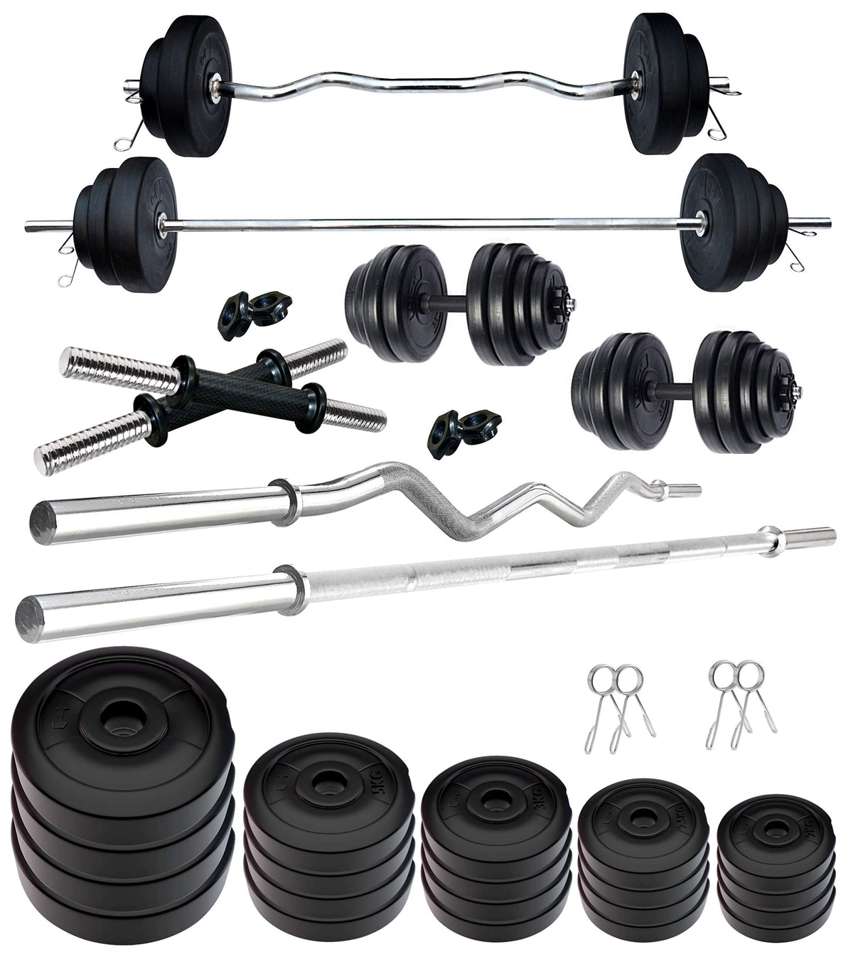 Kore Pvc 90 Kg Home Gym Set With One 5 Ft Plain + One 3 Ft Curl Rod And One Pair Dumbbell Rods