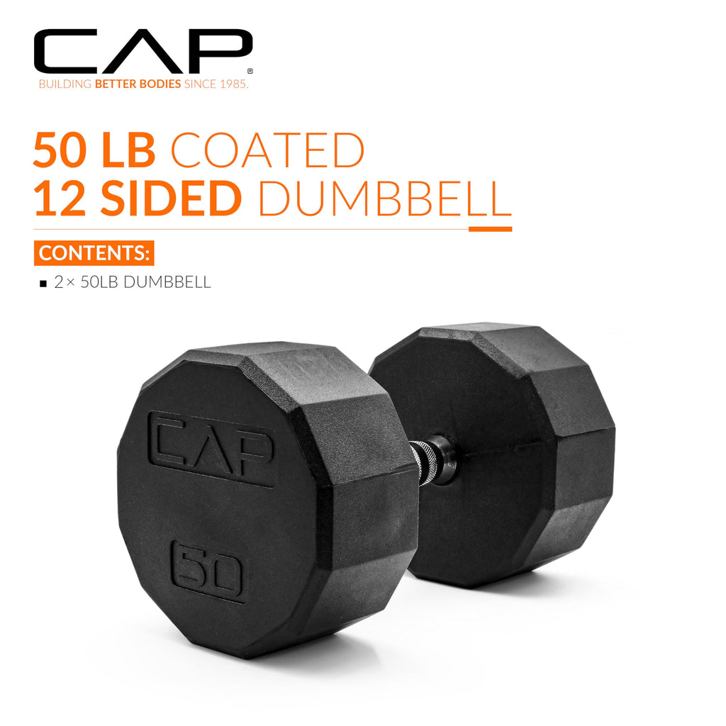CAP Barbell 12-Sided Coated Dumbbell with Chrome Handle, Pair, 50 LB