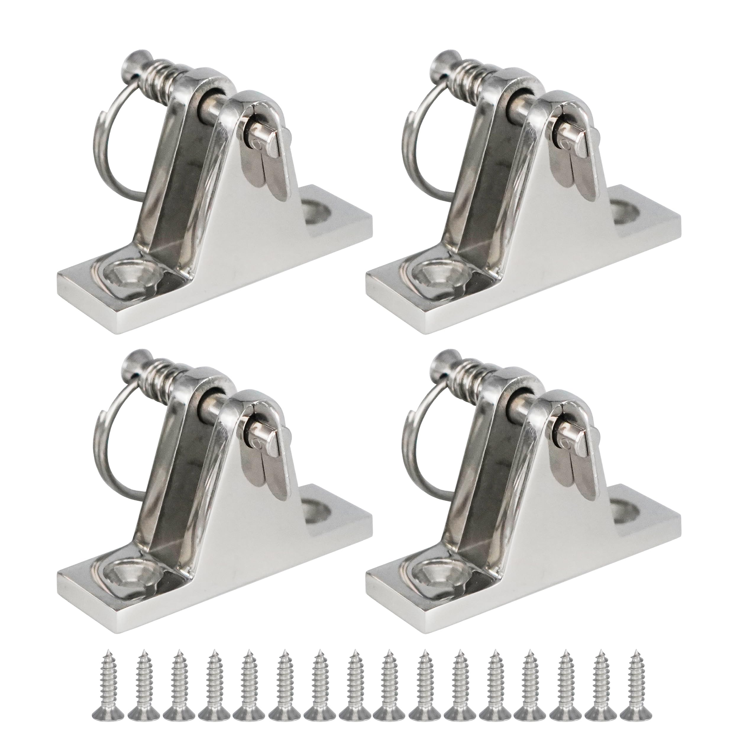 DNB Bimini Top Deck Hinges - 4 Packs Stainless Steel 316 with Ring and Removable Pin - Installation Screws Included