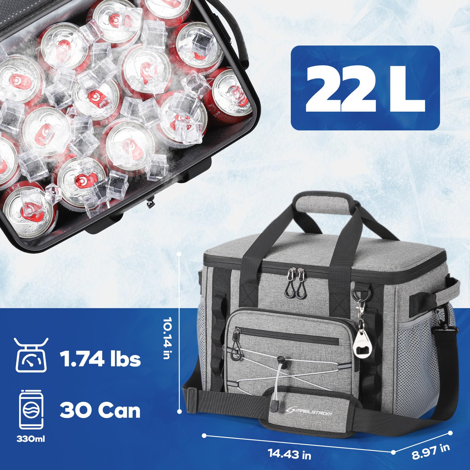 Maelstrom Soft Sided Cooler Bag,30 Can Collapsible Insulated Ice Chest - Large Leakproof, Portable For Camping, Kayaking & Beach