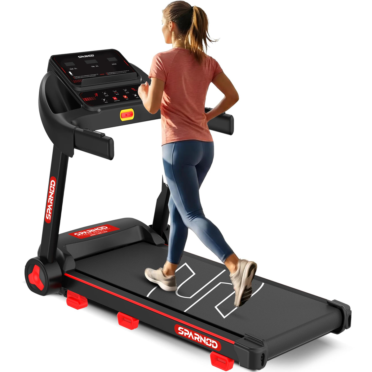 Sparnod Fitness Sth1140 Treadmill For Home Use, 4 Hp Peak Motor, 114 Km/H Speed, Foldable With Bluetooth Speaker & MultiLed D