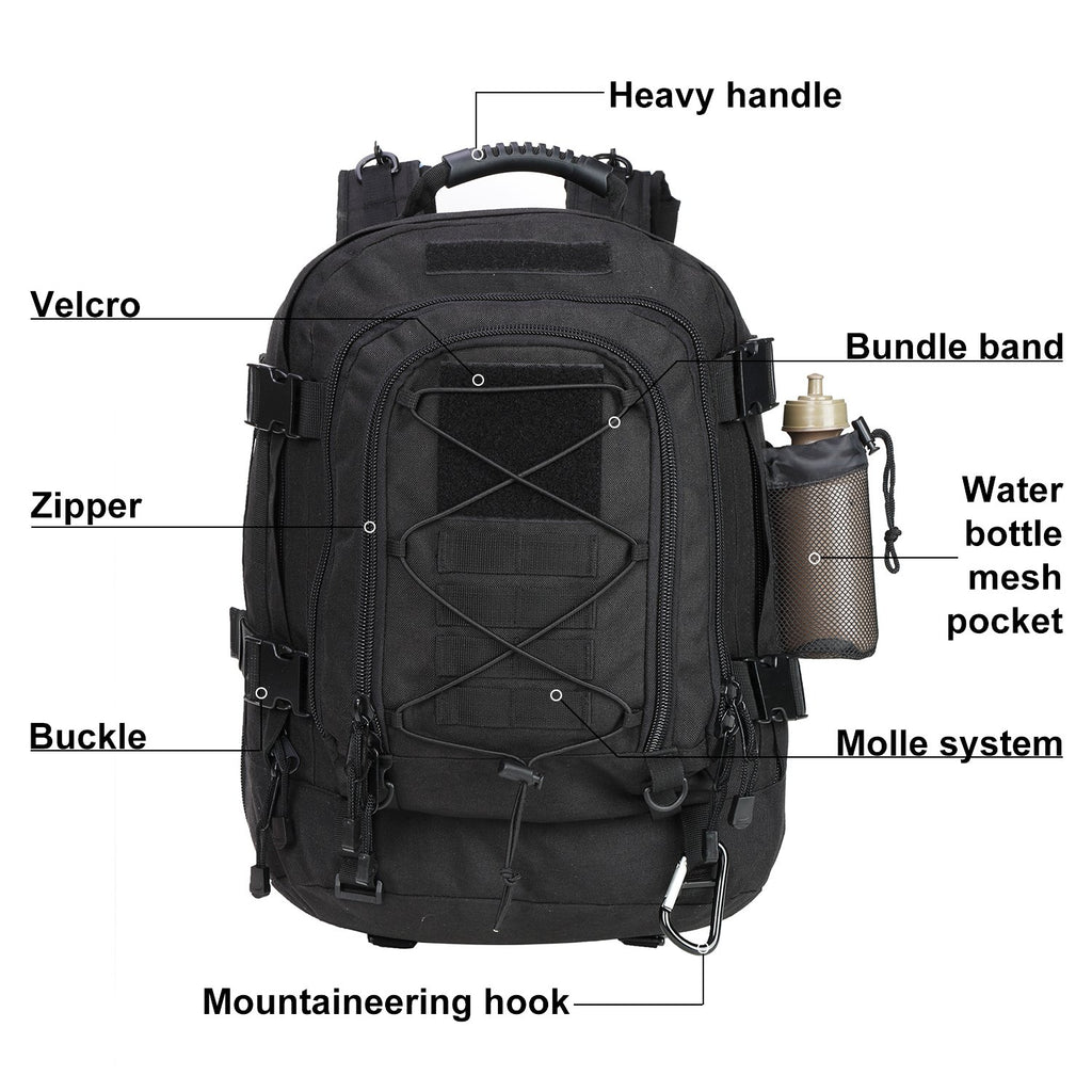 Zseararmy Large Tactical Backpack For Men Military Backpack With Diy System For Travel, Work,Camping,Hunting,Hiking,Sports (Blac