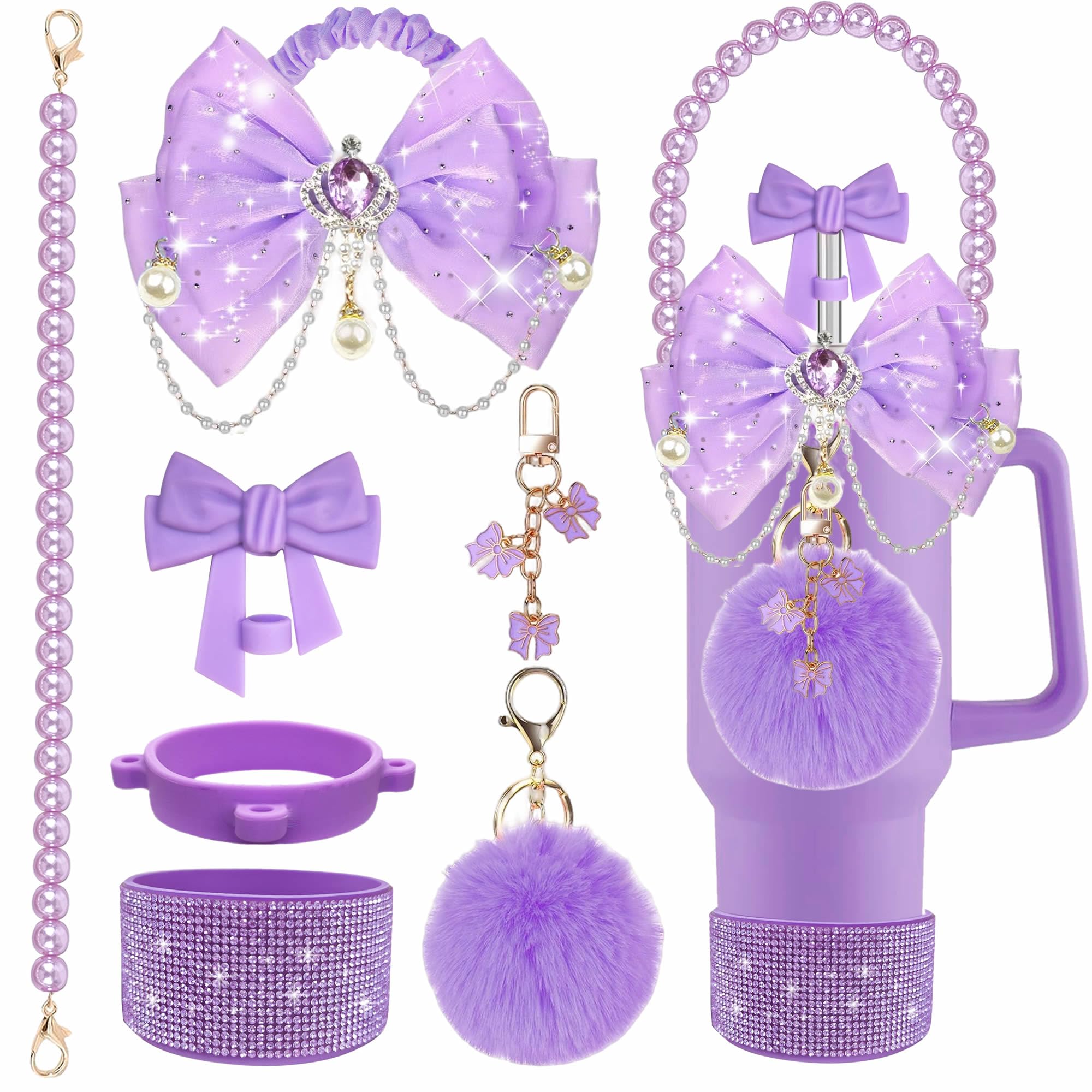 Purple Bling Cup Accessories Set for Stanley 24/30/40oz, Rhinestone Boot