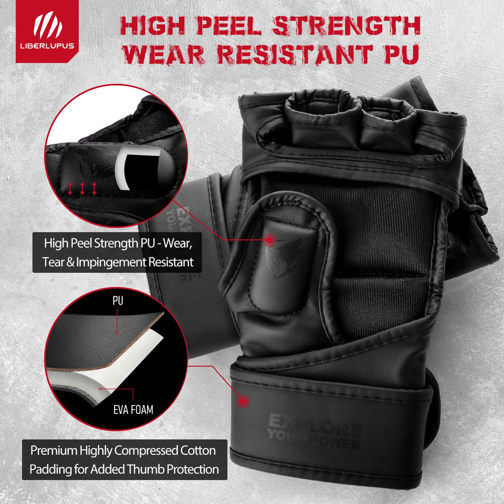 LIBERLUPUS MMA Gloves Sparring for Men- Open Palm Training Gloves for Grappling, Kickboxing, Muay Thai, Youth Self-Defense, Heav