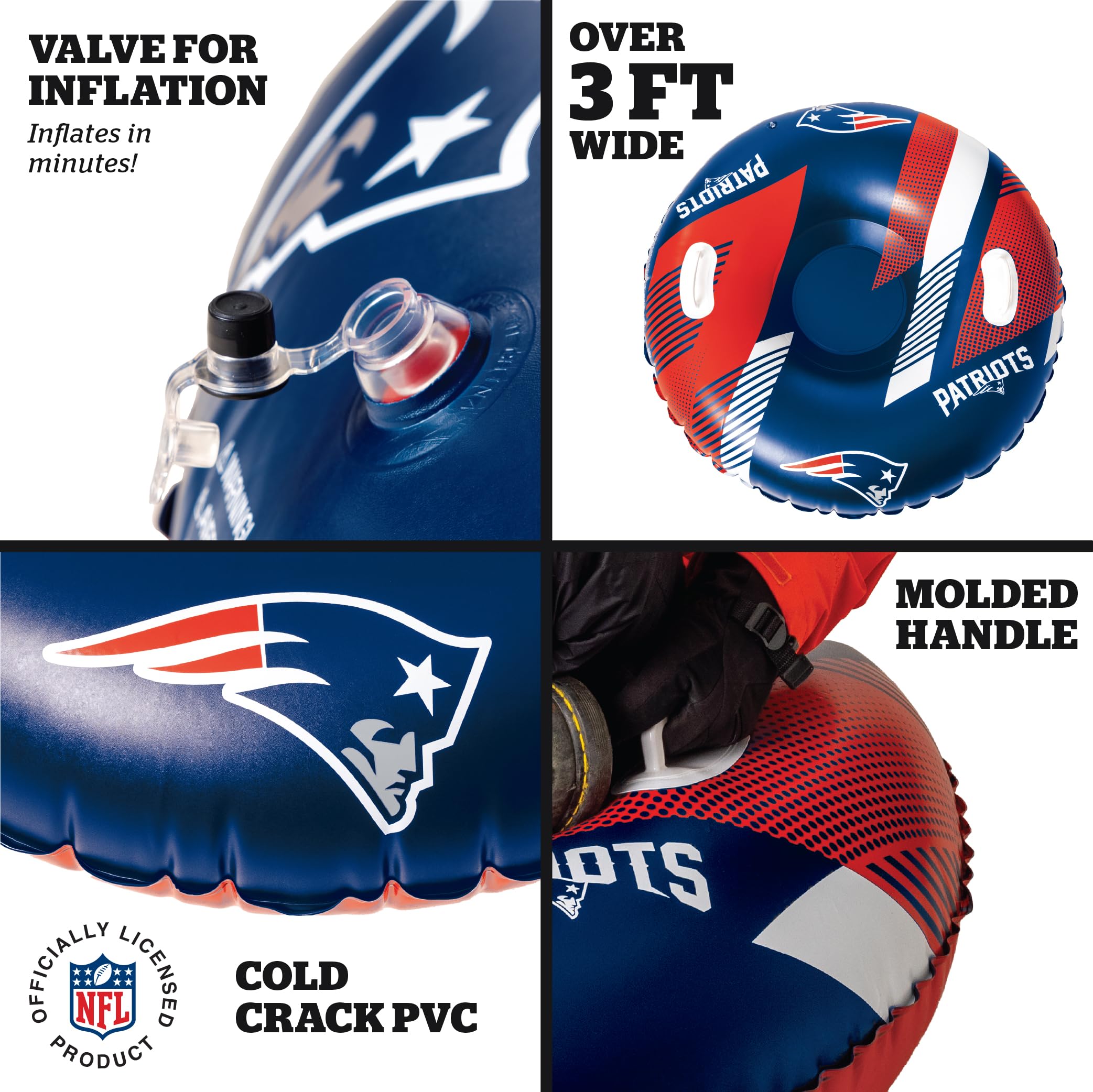 Bigmouth New England Patriots Nfl Fan Gear Outdoor Toys, Officially Licensed - Inflatble Snow Tube With Handles