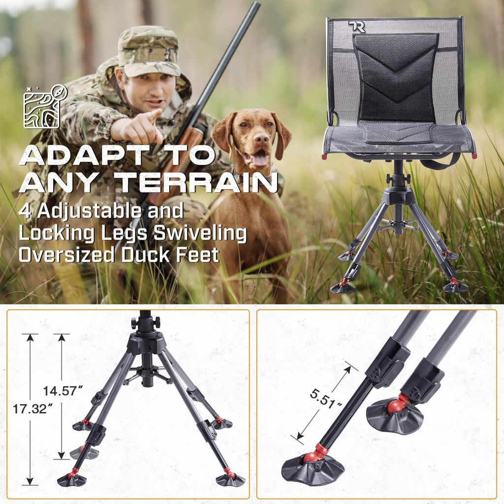 Tr 360 Degree Swivel Hunting Blind Chair,400 Lbs Capacity Silent,4 Legs Height Adjustable,Comfortable Padded Seat,Portable Groun