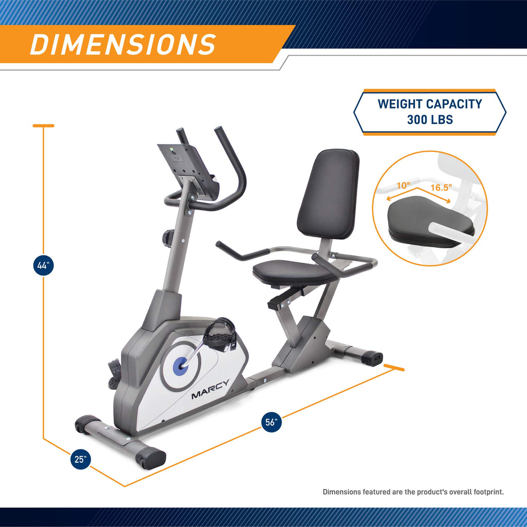 Marcy Magnetic Recumbent Exercise Bike With 8 Resistance Levels Ns-40502R,Grey