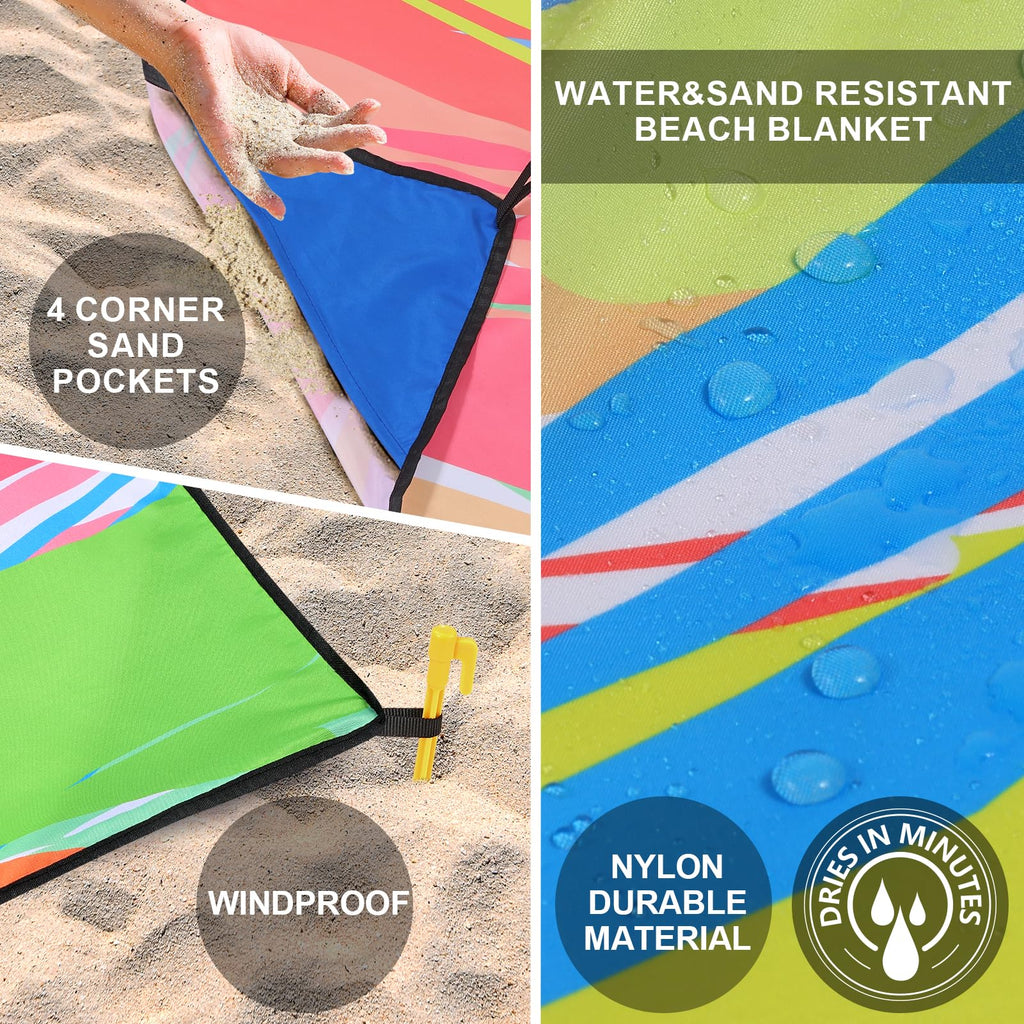Hihoho Beach Blanket Waterproof Sandproof Extra Large Beach Mat 79 X 83/120X108For 1-8 Adults Quick Drying Durable Outdoor Picni