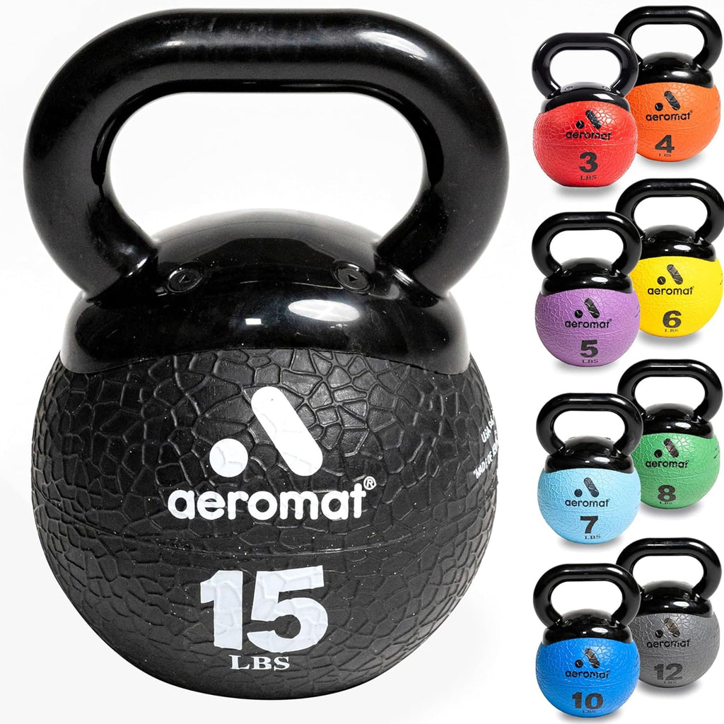 Aeromat Elite Mini Kettlebell Medicine Ball - 15 Lb Kettlebell Weight Balls For Exercise, 6'' Dia Weighted Exercise Ball, Streng