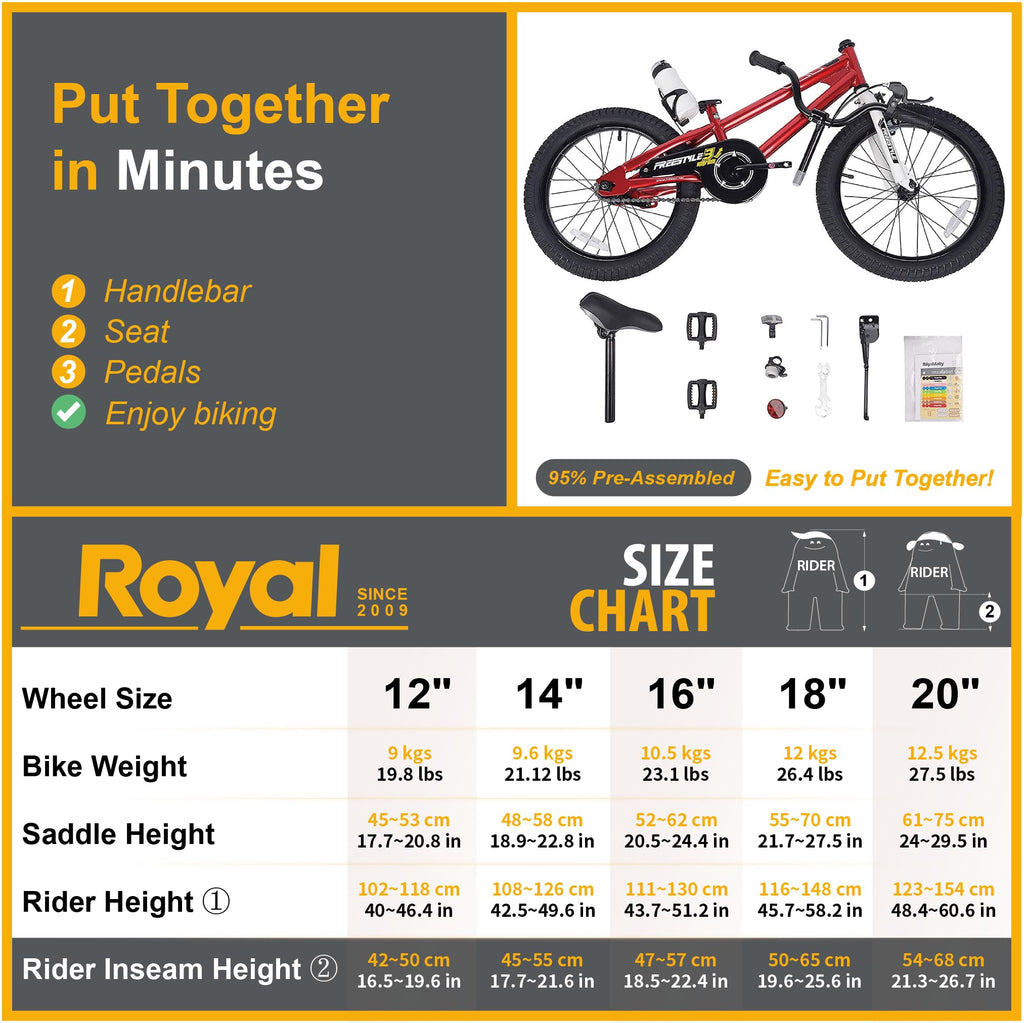 Royalbaby Kids Bike Boys Girls Freestyle Bmx Bicycle With Kickstand Gifts For Children Bikes 18 Inch Red (Rb18B-6R)