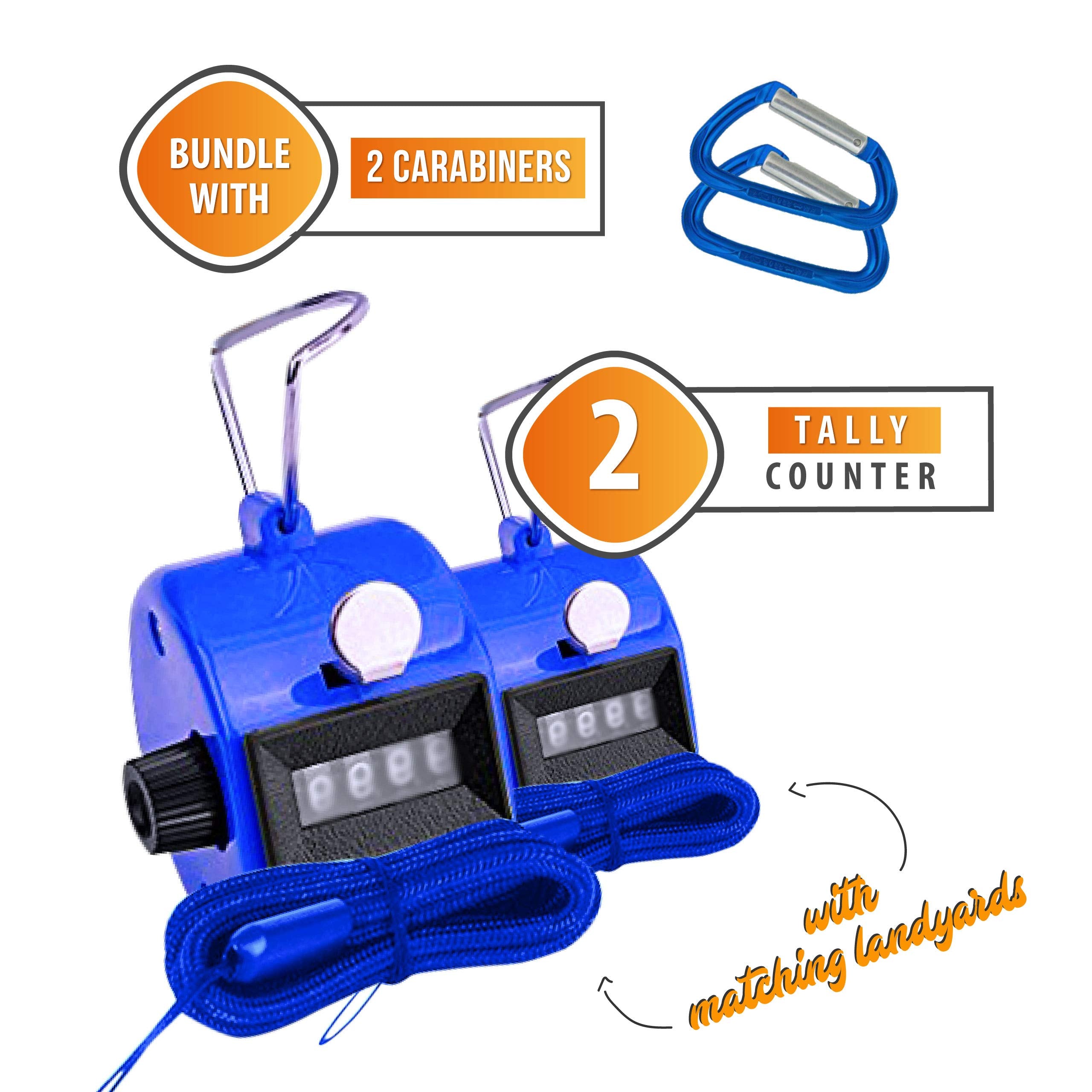 Hand Pitch Tally Counter Clicker -2 Pack Blue Handheld People Lap Counter Clickers With 2 Lanyard And 2 Carabiners- Manual Mecha