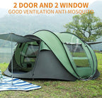 Hewolf 3-4 Person Pop Up Tents For Camping Easy Set Up Pop Up Tent Waterproof Portable Tent Automatic Setup With 2 Bigs Doors Fa