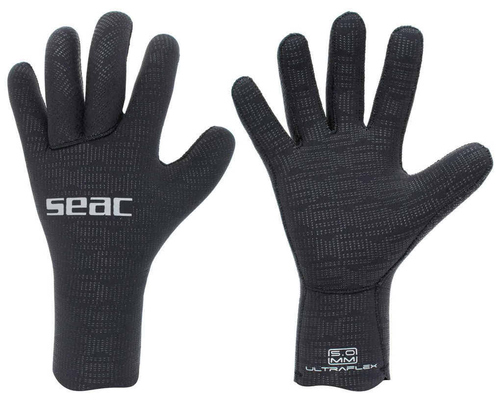 Seac Ultraflex, 5 Mm Ultra-Elastic Neoprene Gloves For Diving And Spearfishing, Anti-Slip, Black, Medium