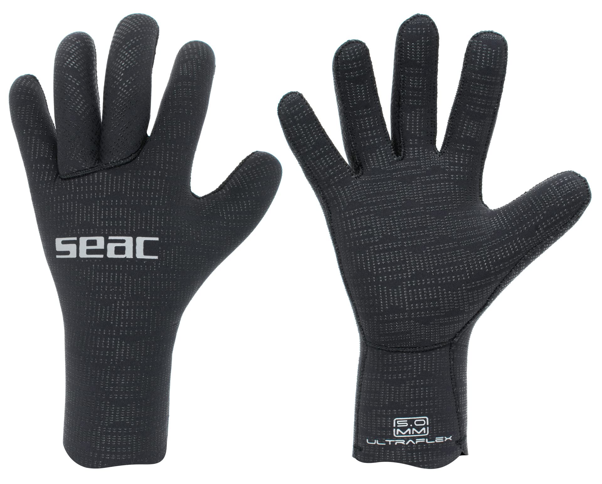 Seac Ultraflex, 5 Mm Ultra-Elastic Neoprene Gloves For Diving And Spearfishing, Anti-Slip, Black, Medium