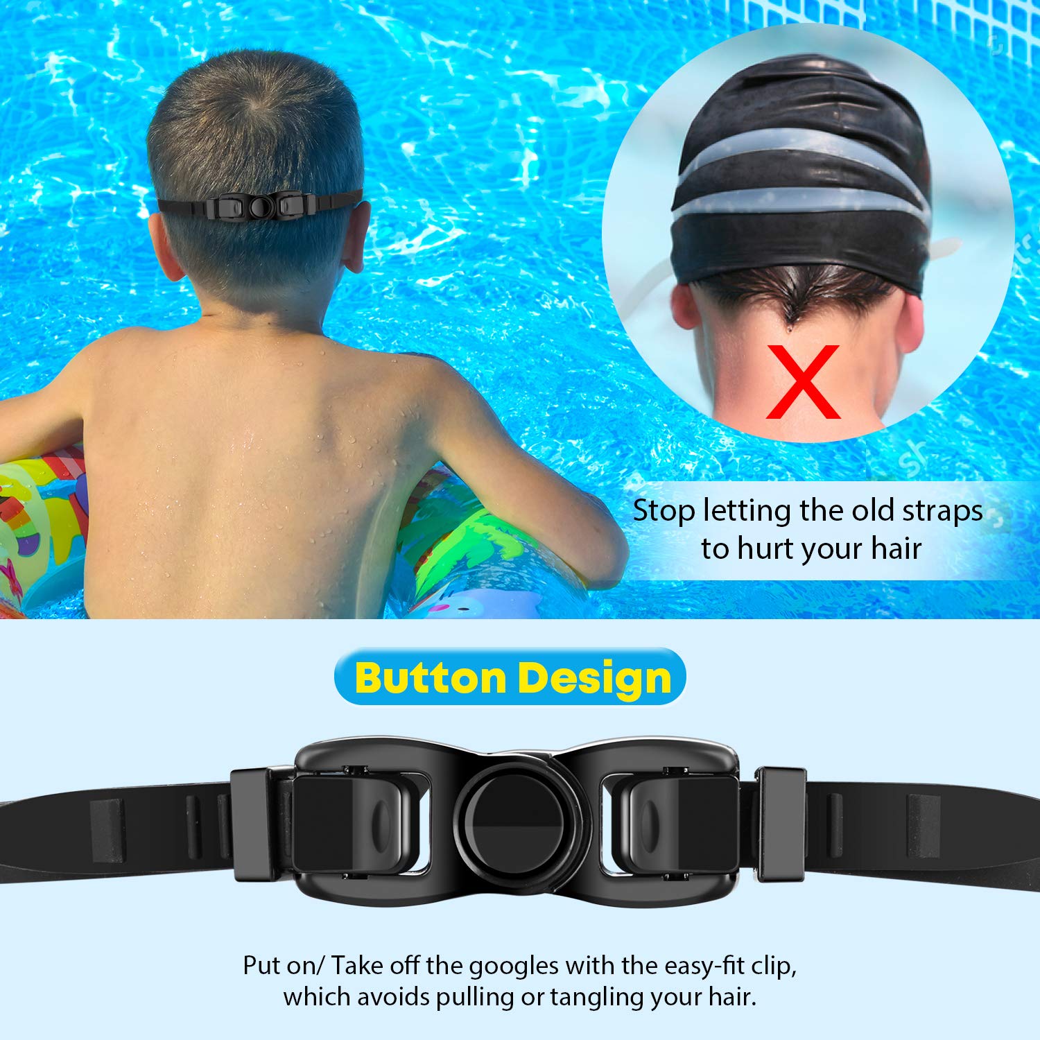 Portzon Kids Swim Goggles Anti Fog Swimming Goggles Clear No Leaking For Child, Black