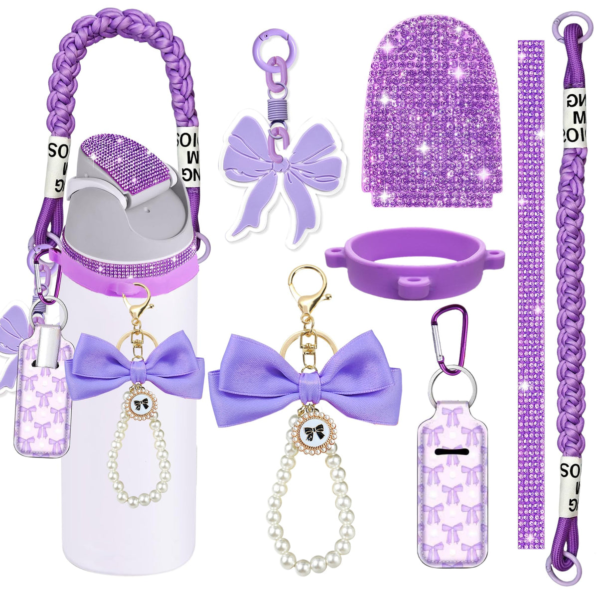 Mengayadi 7Pcs Owala Accessories Bundle For 24 Oz 32 Oz 40 Oz  Handle Strap, Silicone Ring, Charms & Stickers For Owala Tumbler