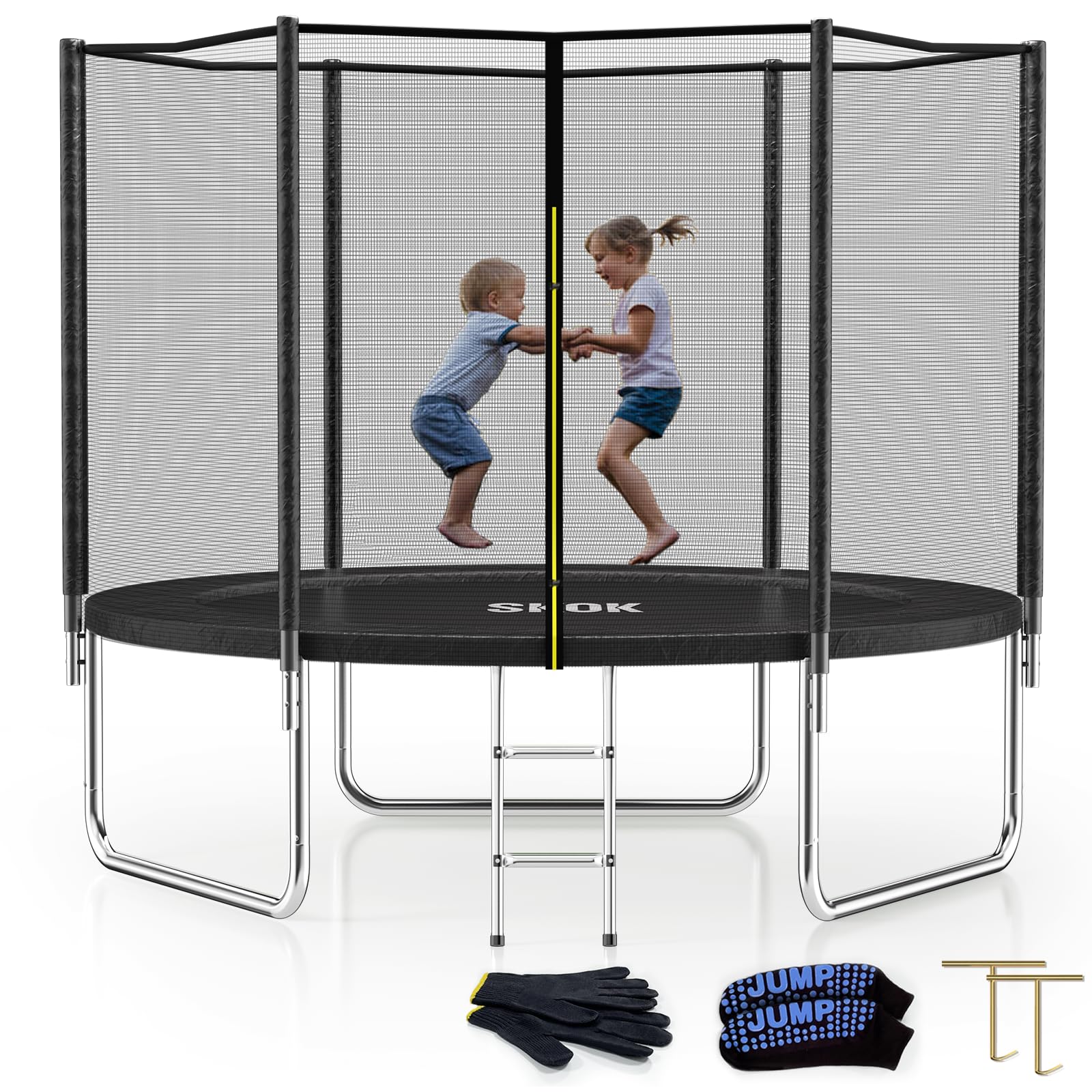 SKOK Trampolines 8FT Kids Trampoline with Enclosure Net, Trampoline Outdoor for Kids and Adults, with Spring Pad, Jumping Mat & 