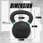 Yes4All Color Code Cast Iron Powder Coated Kettlebell With Large Handle & Flat Base, H - Green - 20 Kg / 44 Lb
