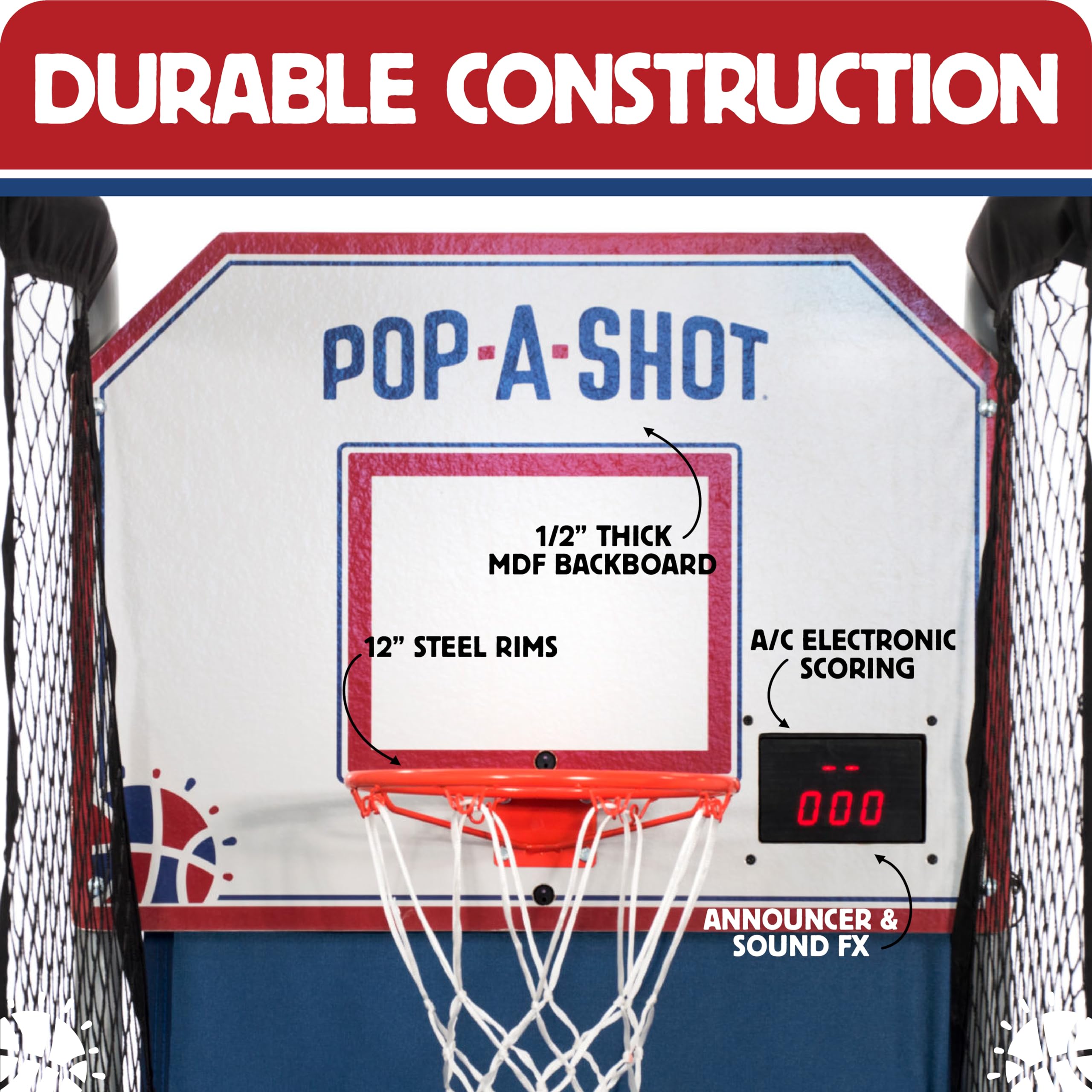 Pop-A-Shot - Home Single Shot | Arcade Basketball Fun At Home | Infrared Sensor Scoring | 6 Game Modes | 4 Balls | Foldable Stor