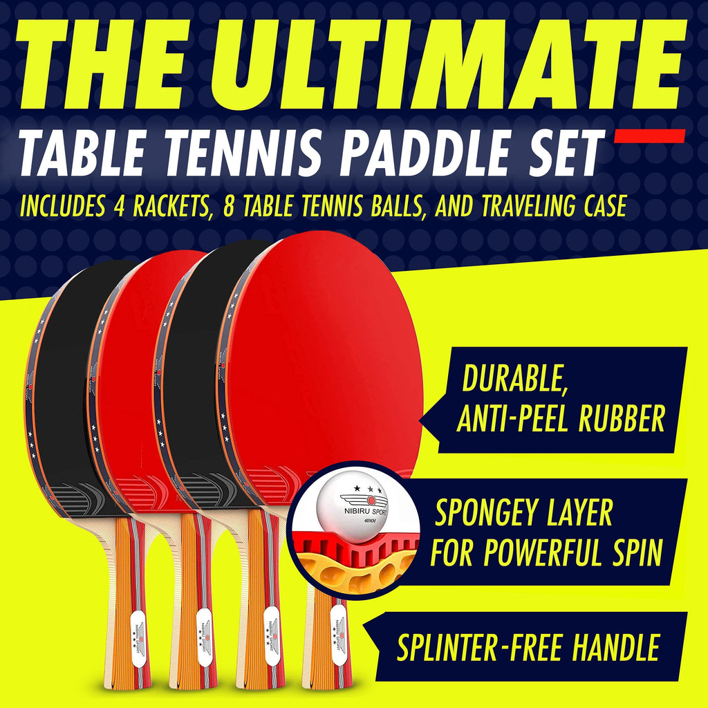 Nibiru Sport Professional Ping Pong Paddles Set Of 4 - Table Tennis Paddles Set Of 4 With 8 Balls And Carry Bag/Storage Case - T