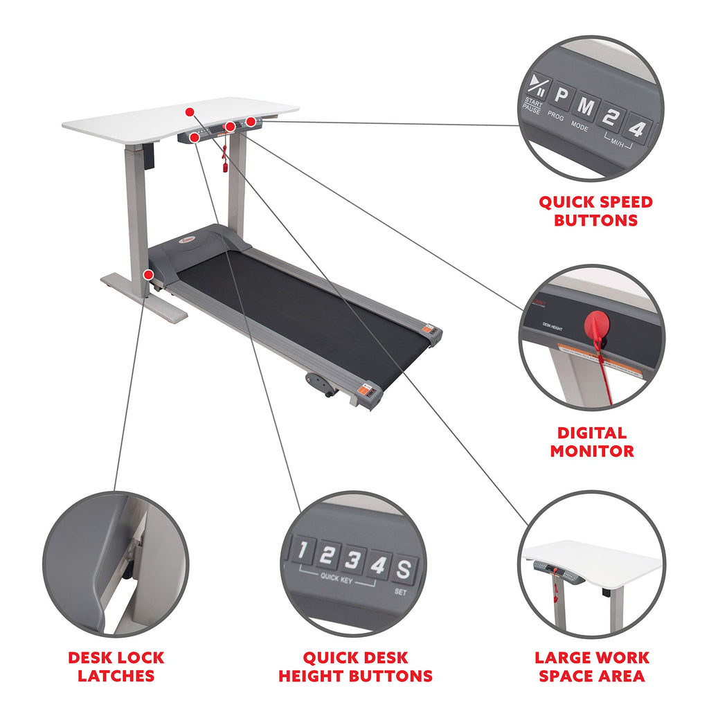 Sunny Health & Fitness Treadmill With Detachable Automated Desk - Sf-Td7884,Black/White