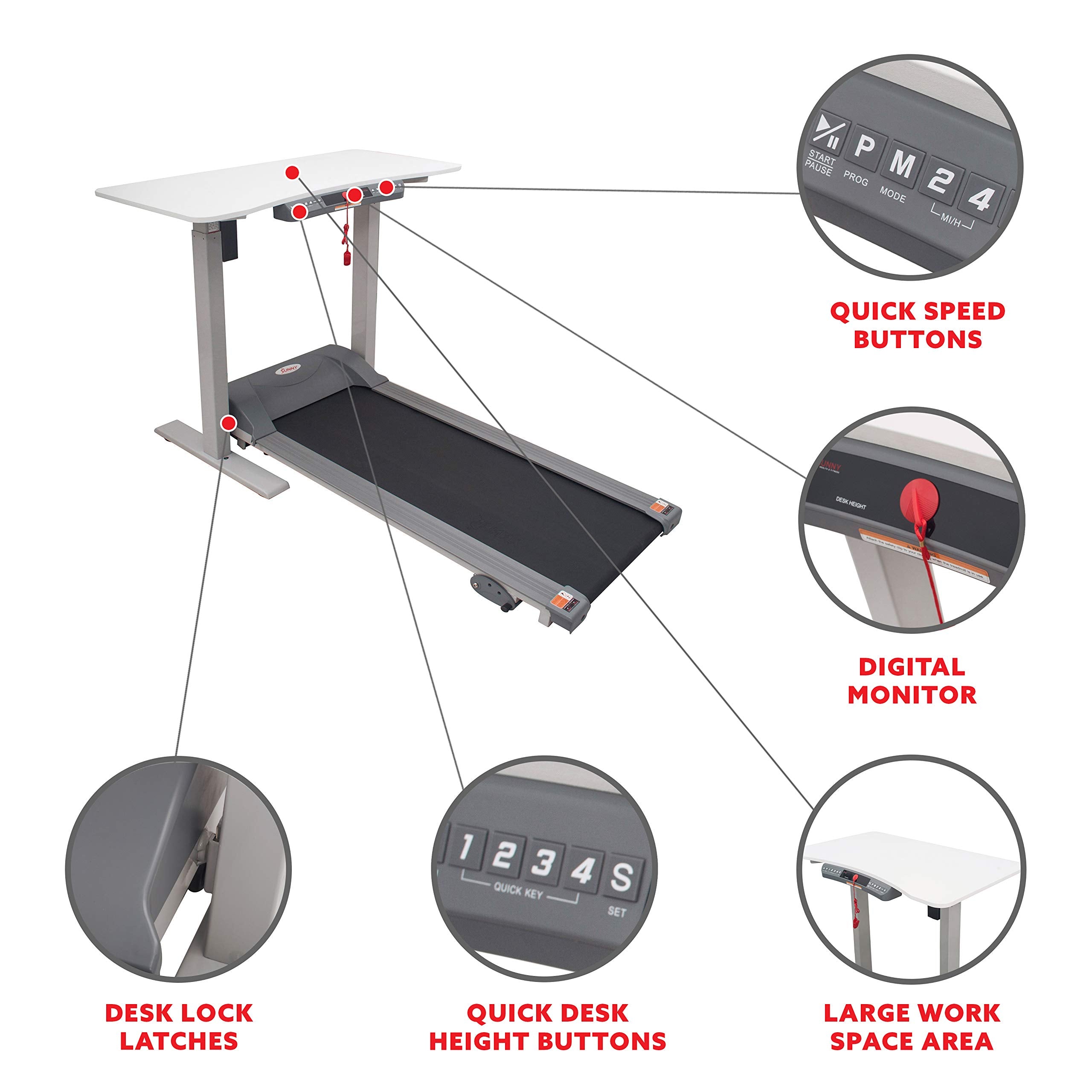 Sunny Health & Fitness Treadmill With Detachable Automated Desk - Sf-Td7884,Black/White