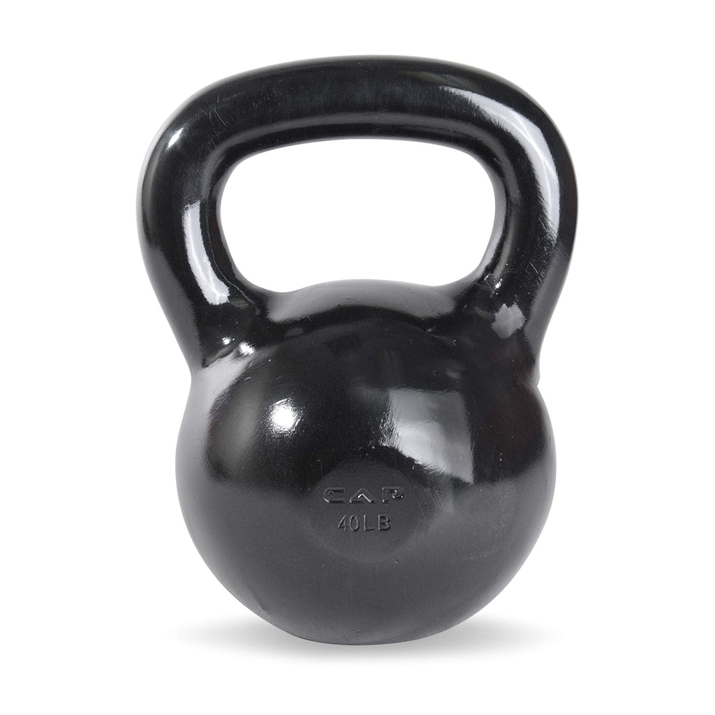 Cap Barbell Black Powder Coated Cast Iron Kettlebell, 40 Lb