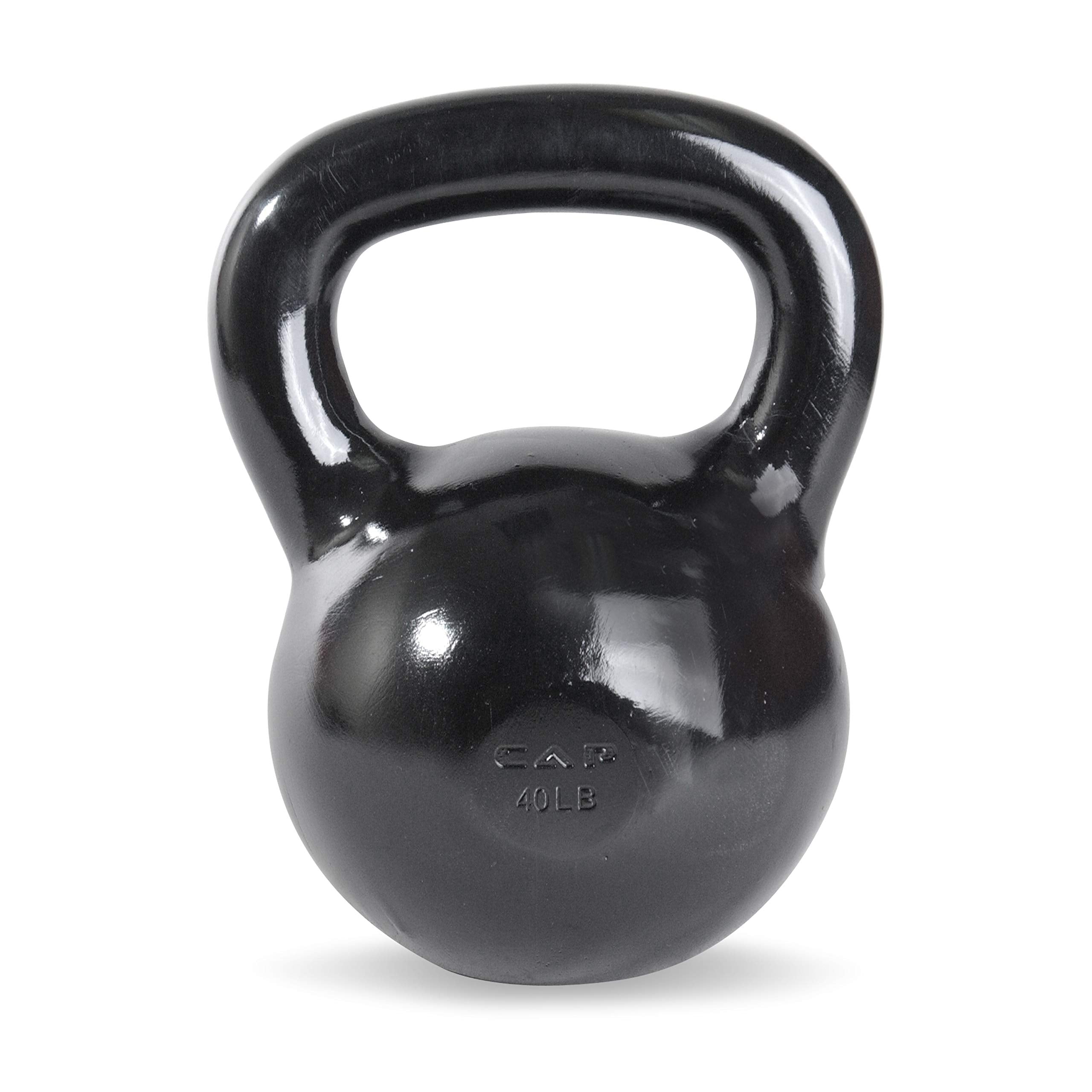 Cap Barbell Black Powder Coated Cast Iron Kettlebell, 40 Lb