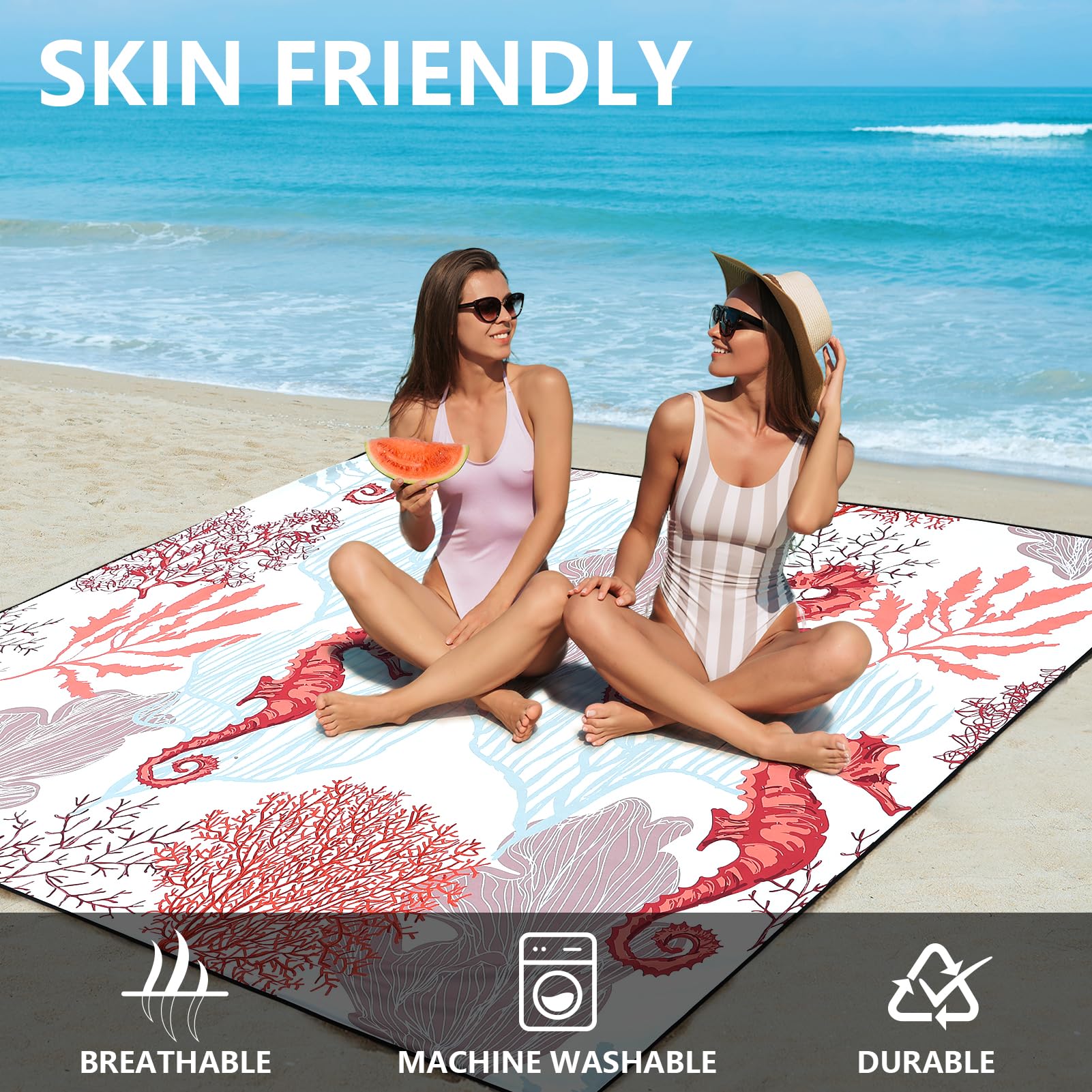 Hihoho Beach Blanket, Sandproof Beach Mat, Waterproof Quick Drying Lightweight Outdoor Aztec Picnic Mat 79 X 83/120X108 For 2-8